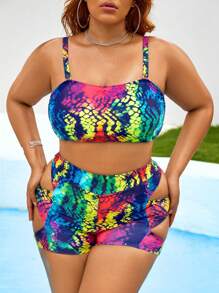 Swim SXY 夏季海滩大码镂空扎染比基尼套装 - 彩色 - 查看 3