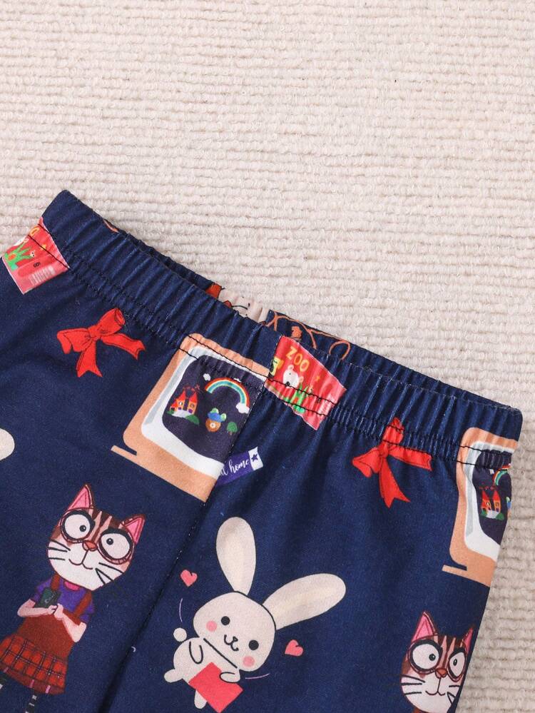 Baby Girls' Cartoon Printed Sweatshirt And Pants Set