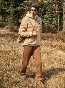 In My Nature In My Nature Herren Outdoor Sherpa Fleece Hoodie Jacke Mit Englischer Stickerei Und Reißverschluss Details