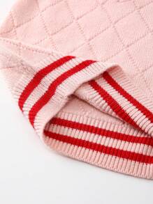 Em bé Cô gái Khối màu Dệt kim Áo vest Với Edging - Hồng - Xem 6