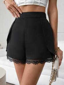 SHEIN Privé 蕾絲邊女士短褲 - 黑色 - 查看 5