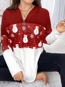 Calvaya Áo nỉ cổ kéo nửa thân in họa tiết Giáng sinh cỡ lớn - Đỏ - Xem 5