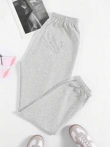 SHEIN Unity Solid Color Drawstring Sweatpants - Grey - View 3