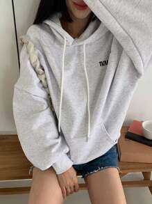 DAZY Sudadera con capucha con estampado de letras de calle para mujer, nueva sudadera holgada y versátil de forro polar para otoño e invierno - Gris - Ver 6