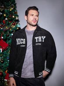 Manfinity NXTstreet Veste Côtelée Pour Homme Avec Broderie De Lettres - Noir - Voir 3