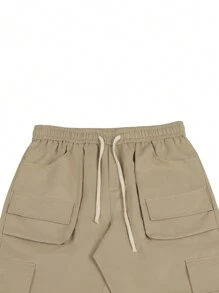 Claim Dot Calça Cargo Casual Masculina de Cor Sólida com Bolso de Aba, Calça Longa Folgada Cáqui com Cordão, Presente para Marido e Namorado - Caqui - Visão 4