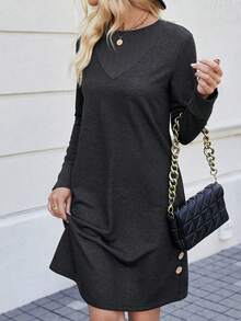 SHEIN LUNE Của phụ nữ Chi tiết Nút Đầm - màu đen - Xem 4