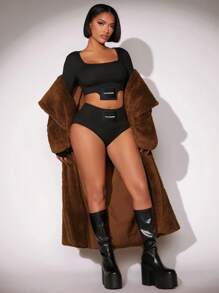 SHEIN SXY Của phụ nữ Sang trọng áo Với Quá lớn Vòng cổ Và - màu nâu - Xem 4