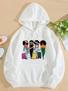 INAWLY Women's Hoodie With Portrait Pattern - White - View 6