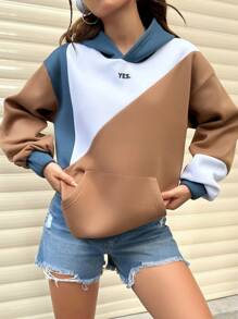 SHEIN MOOSTA 女士撞色字母印花连帽衫，长袖上衣，毕业季、返校季、教师节，女士返校套头衫秋季卫衣 - 彩色 - 查看 4