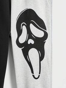 Manfinity Homme 男士骷髅印花拼色运动裤 - 黑與白 - 查看 3