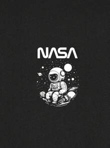 Manfinity Homme Camiseta de manga corta con gráfico impreso de astronauta y texto para hombres, regalo para el novio