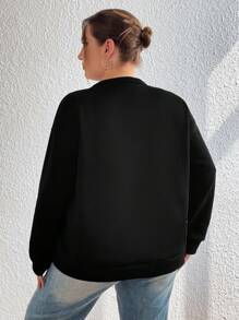 Flirla Plus Size Skull And Text Print Pullover Sweatshirt