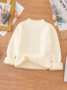 男童白色带衬里羊毛针织毛衣