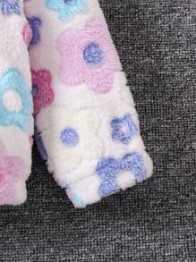 SHEIN Little Girls' Cute Comfortable Warm Casual Hooded Jacket With Flower Decor, Autumn & Winter - Multicolor - View 5