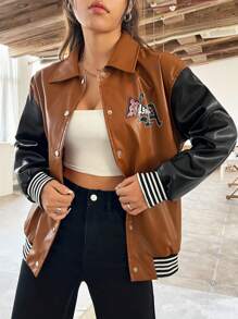 SHEIN EZwear 女士掉肩夾克,印有字母圖案 - 彩色 - 查看 4