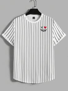 GENTILAND Men's Simple Vertical Striped Round Neck Short Sleeve T-Shirt In Black And White - White - View 5