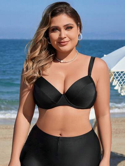 Swim Vcay Summer Beach Plus Size Badkläder Vadderad Bikinitopp för kvinnor