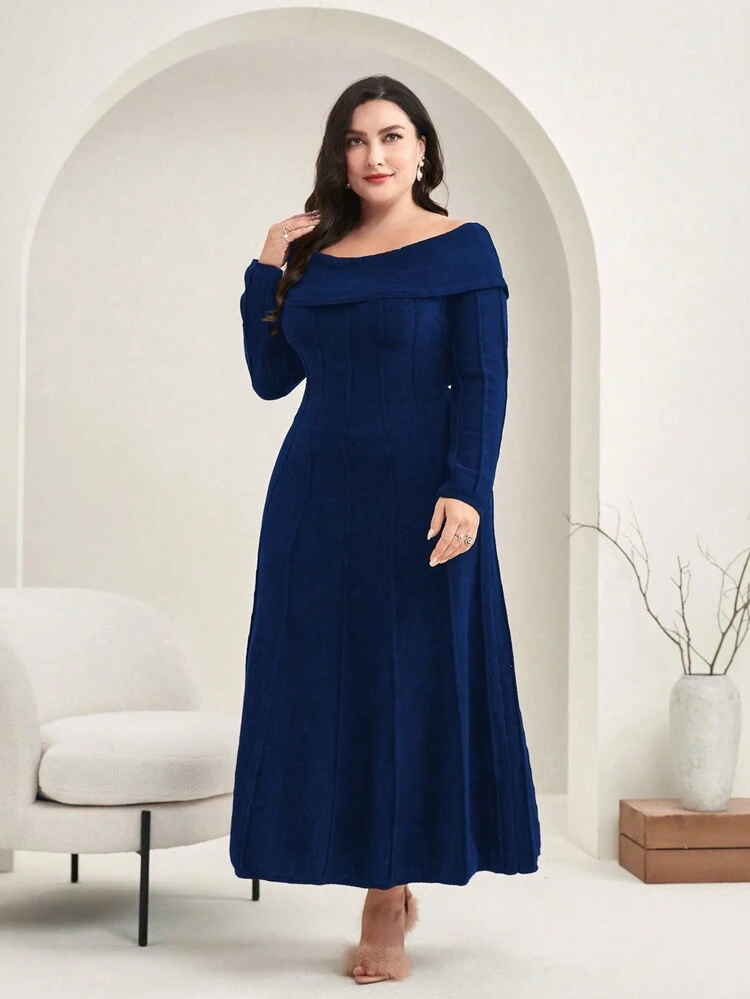 Women's Plus Size Off Shoulder Long Sleeve Sweater Dress Fall Cloth For Women