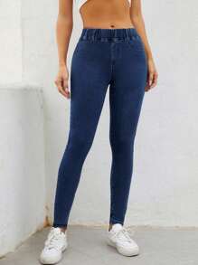 EMERY ROSE Women's Elastic Waist Denim Trousers - Blue - View 6