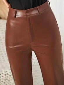 SHEIN Frenchy Women's Zipper Fly Straight Pants - Chocolate Brown - View 5