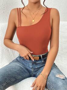 SHEIN Essnce 女士不对称肩上衣 - 鏽棕色 - 查看 5