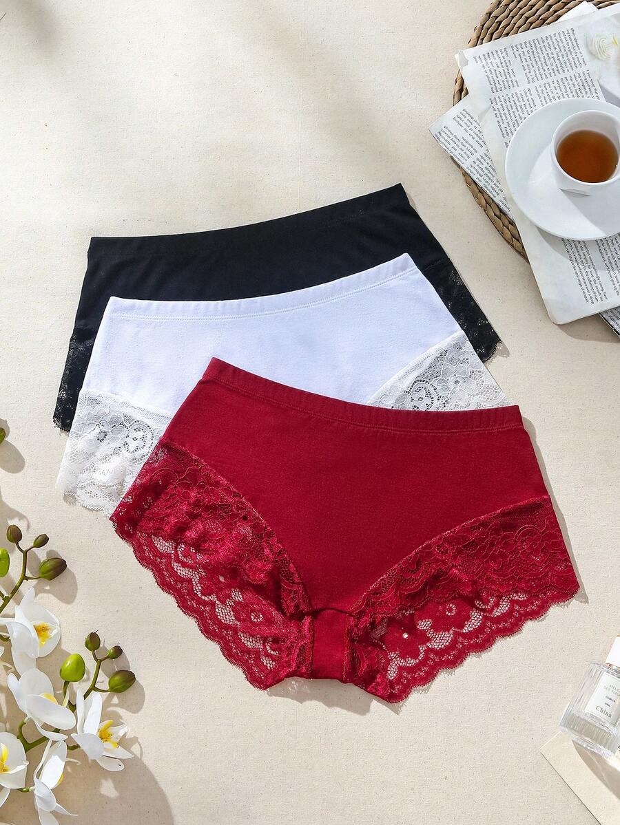 SHEIN Boyshorts De Encaje De Color Liso Para Mujer - Multicolor - Ver 1