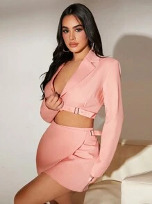 SHEIN SXY Conjunto De Traje De Utilidad De Color Salmon Sexy Para Mujeres - Rosa - Ver 3
