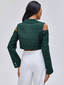 CAYCEE BLACK 设计师商务休闲露肩单扣短款西装外套，适合假日、度假、外出、春季、节日、伊比萨岛风、办公室 - 墨綠色 - 查看 2