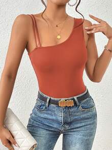 SHEIN Essnce 女士不对称肩上衣 - 鏽棕色 - 查看 3