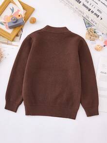 Boys' Letter Embroidered Fleece Sweater - Coffee Brown - View 2