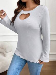 SHEIN Franclia Của phụ nữ Kích thước lớn Xu hướng: Cắt giảm Hình vẽ trái tâm Áo thun - Xám - Xem 3