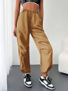 EURMUSE Hose mit Einfarbig Schnürzug am Saum, - Beige - Übersicht 3