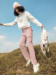 In My Nature Solid Color Women's Outdoor Corduroy Pants With Side Pockets - Dusty Pink - View 4