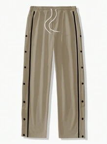 Manfinity Homme Men's Loose Fit Drawstring Waist Sweatpants, For Rave - Khaki - View 3