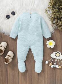 SHEIN 嬰兒女寶寶花紋純色針織連體衣 - 綠色 - 查看 2