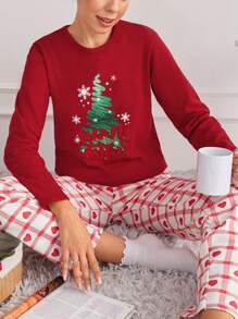 RueChic Women's Christmas Pattern Pajamas Set - Red and White - View 5