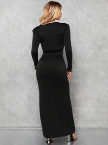 SHEIN BAE 女士純色裙褶裙 - 黑色 - 查看 2