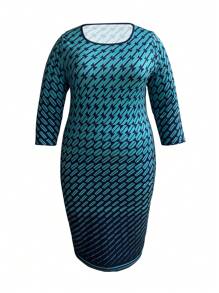 EMERY ROSE 大尺碼女式全長幾何印花緊身連身裙 - 彩色 - 查看 1