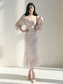 DAZY Floral Print Ruffle Sleeve Dress,Back To School Clothes - Pink - View 4