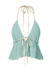 SHEIN Unity Color-block Edging Halter Neck Camisole Top - Cadet Blue - View 1