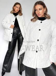 BizChic Của phụ nữ Mặt trước Có nút Áo khoác bông - trắng - Xem 1