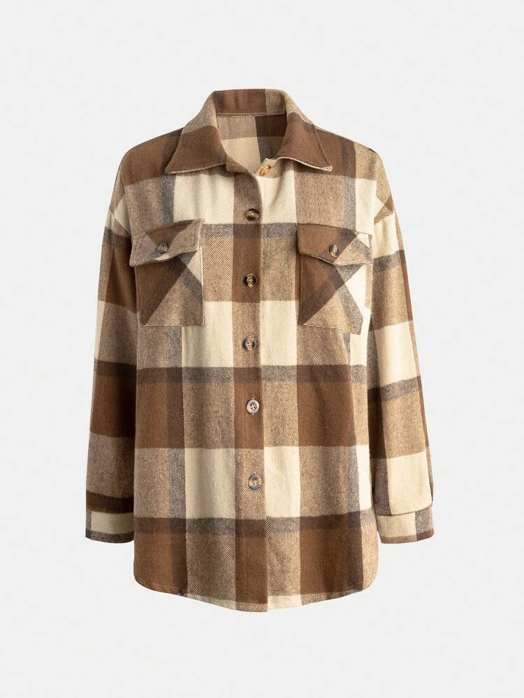 Plaid Pattern Flip Pocket Jacket