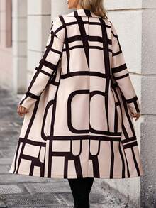 SHEIN LUNE 女式格紋下垂肩羊毛外套 - 杏色 - 查看 2