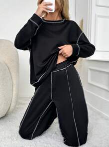 RueChic 明线落肩运动衫和运动裤