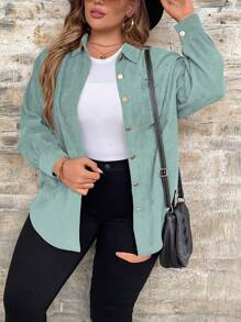 SHEIN LUNE 大尺碼單排釦休閒基礎襯衫 - 青碧色 - 查看 3