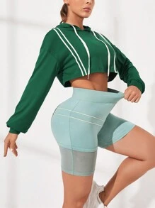 VARSIVA Striped Hooded Top & Leggings Two Pieces Set,Women Tennis Outfit - Multicolor - View 3