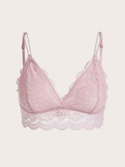 Floral Lace Scallop Trim Bralette Lingerie