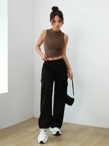 SHEIN EZwear 女式咖啡棕色緊身背心上衣 - 咖啡棕 - 查看 5