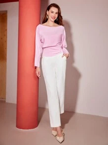 MOTF PREMIUM BOAT NECK BATWING SLEEVE SWEATER - Pink - View 4